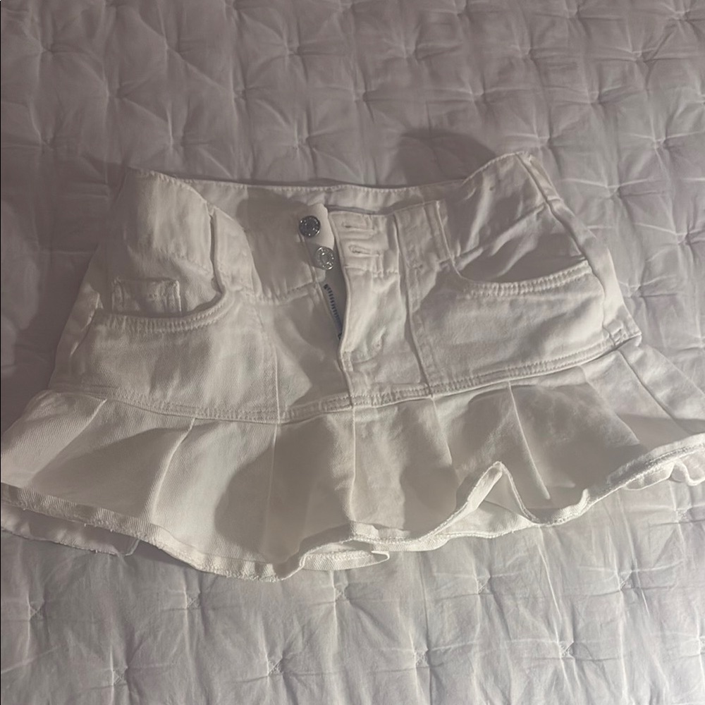 PacSun Eco White Pleated Low Rise Denim Mini Skirt